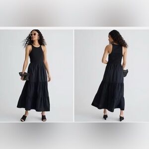 J CREW black tank tiered ruffle full length dress large with pockets